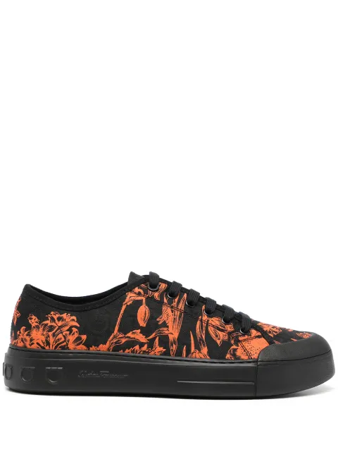 Ferragamo pattern-print low-top lace-up sneakers Orange 746715
