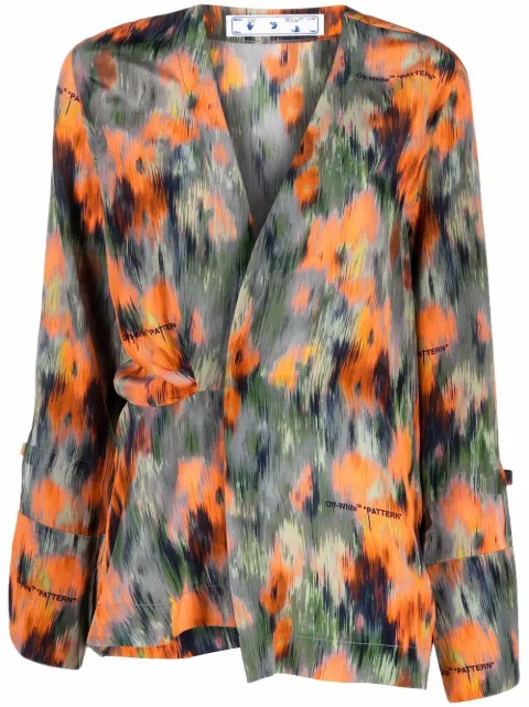 Off-White graphic-print silk blouse Green OWGA104F21FAB0028484