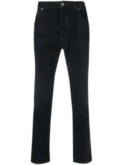 Palm Angels logo-print corduroy trousers Black PMYA012F21DEN0011010