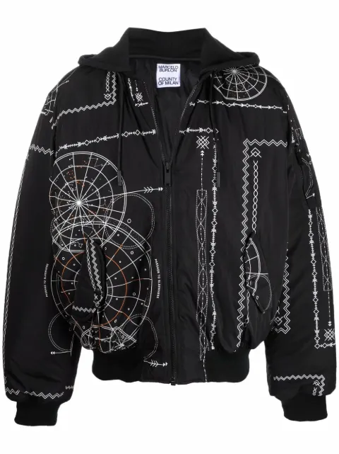 COUNTY OF MILAN Astral-print bomber jacket Black CMEH028F21FAB0021020