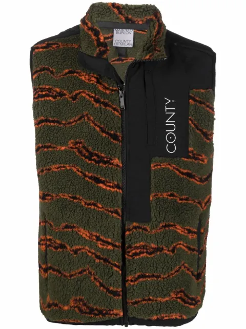 COUNTY OF MILAN camouflage-print pile zipped gilet Green CMEA169F21FAB0015620