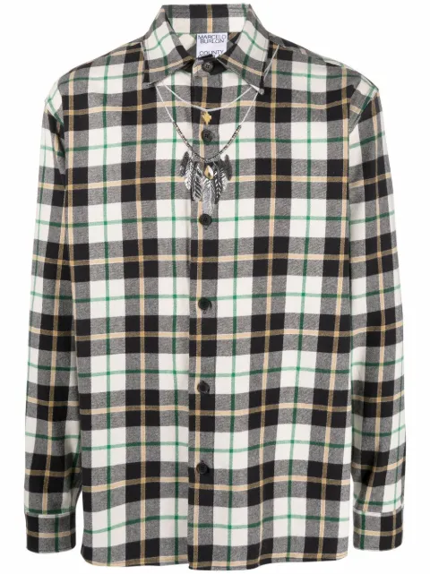 COUNTY OF MILAN Feather checked shirt Neutrals CMGA079F21FAB0020410