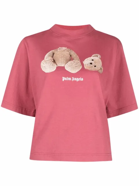 Palm Angels bear-print cropped T-shirt Pink PWAA020F21JER0042860