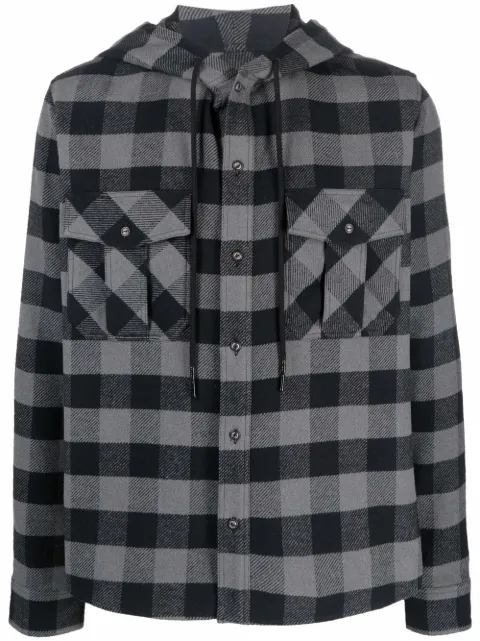 Off-White Arrows-print check hoodie shirt Grey OMGA125F21FAB0010501