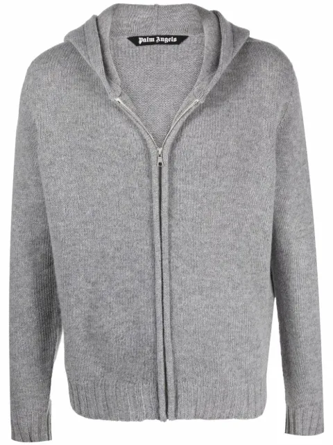 Palm Angels intarsia-logo zip-up hoodie Grey PMHA045F21KNI0010901