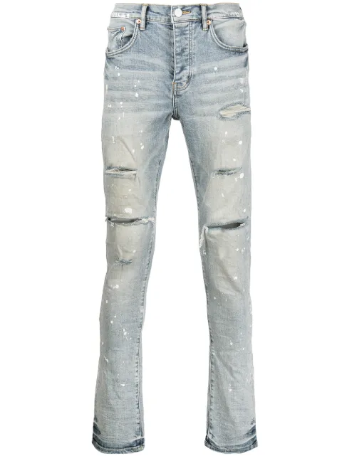 Purple Brand P001 paint splatter slim-fit jeans Blue P001LIP