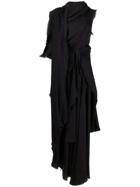 Yohji Yamamoto asymmetric draped maxi dress Black FHD25200