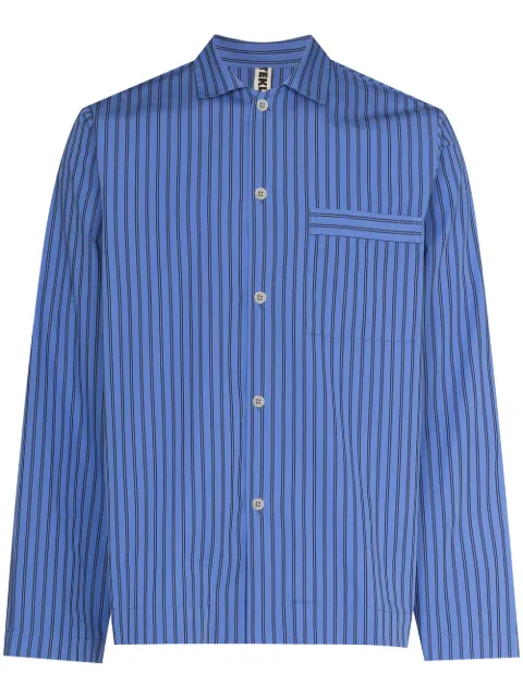 TEKLA striped poplin pajama shirt Blue SWTBSMBOROSTRIPES