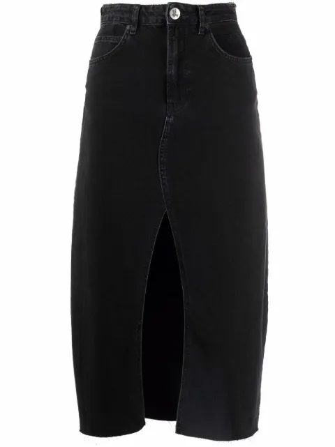 One Teaspoon Rocko faded denim midi skirt Black 22966