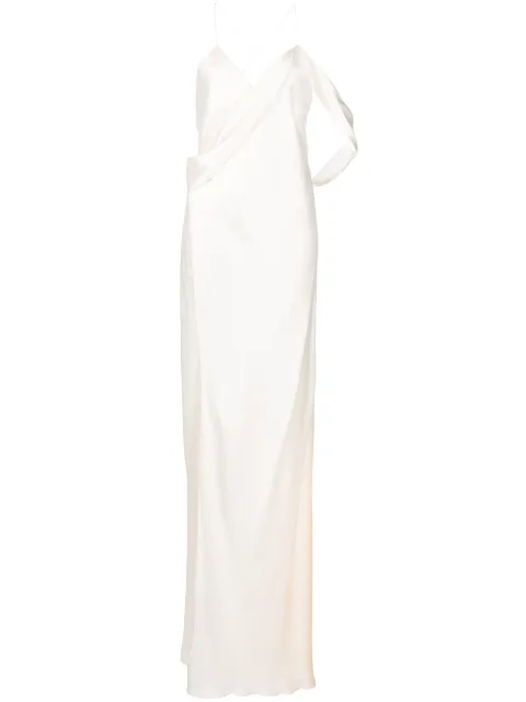 Michelle Mason silk wrap floor-length gown White M9146