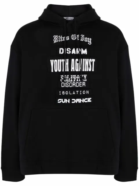 Raf Simons patch-detail cotton hoodie Black 211M163B19003