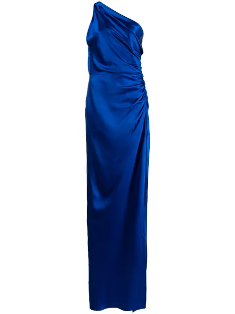 Michelle Mason one-shoulder silk gown Blue M9320B