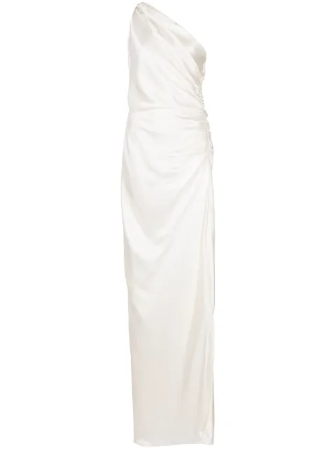Michelle Mason one-shoulder silk gown White M9320B