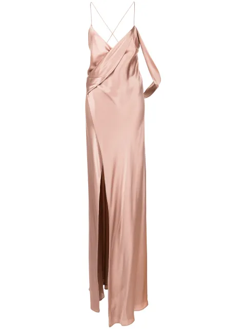 Michelle Mason silk wrap floor-length gown Pink M9146