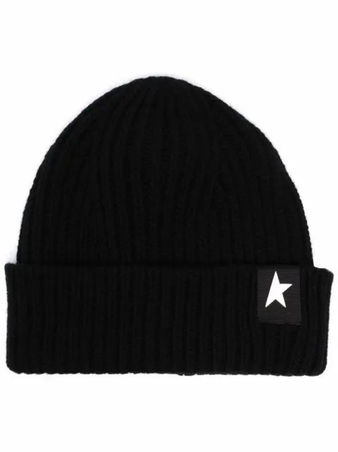 Golden Goose star patch ribbed beanie Black GUP01035P000601