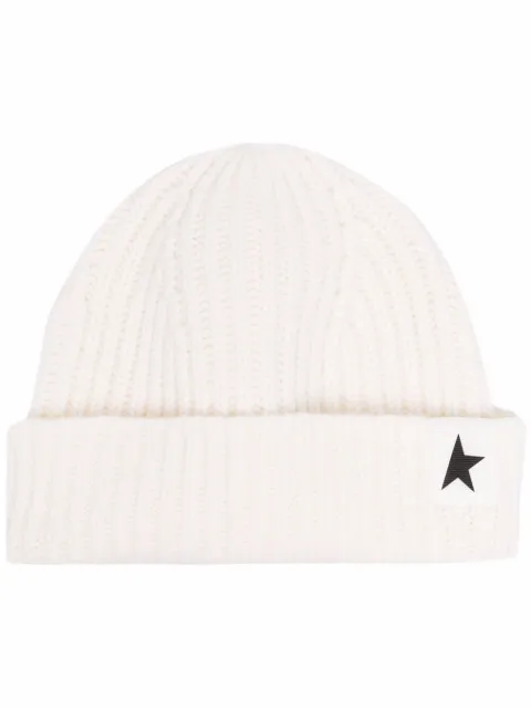 Golden Goose star patch ribbed beanie White GUP01035P000601