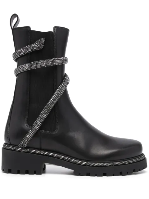 René Caovilla snake-embellished leather ankle boots Black C110590250001V213