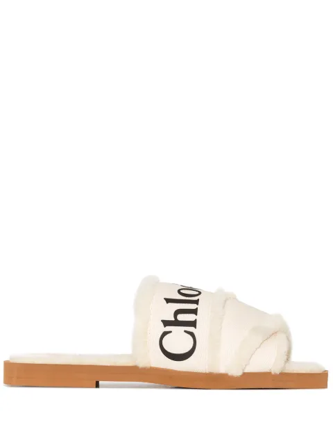 Chloé Woody logo-tape flat sandals White CHC21W543U5