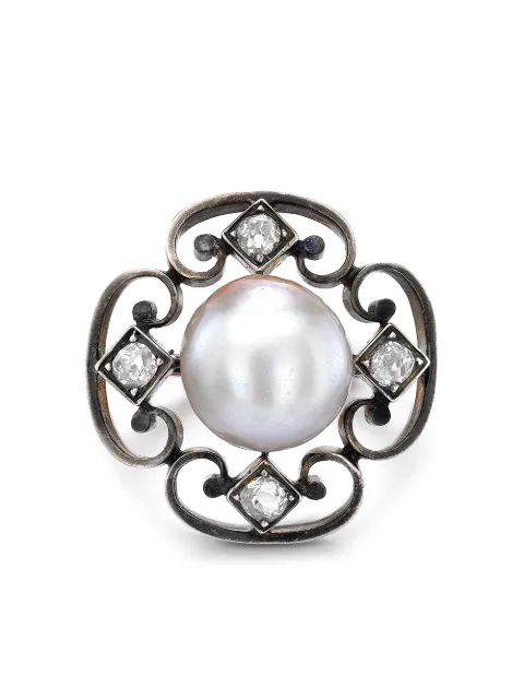 Pragnell Vintage 1891-1900 18kt white and rose gold Belle Époque pearl and diamond ring Pink 275305