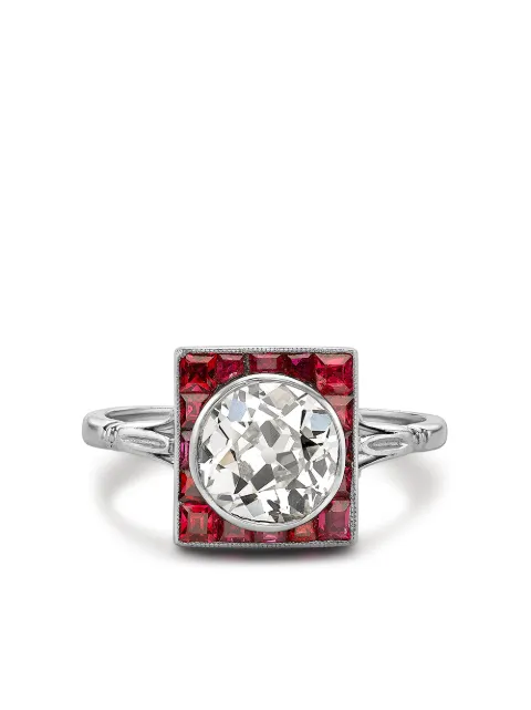 Pragnell Vintage 1911-1940 platinum Art Deco ruby plaque and diamond ring Silver 258076