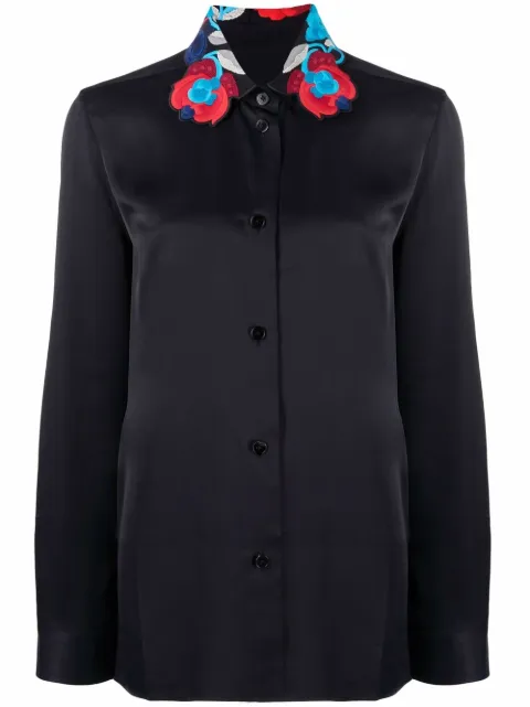 Jil Sander floral-embroidered collar satin shirt Blue JSWT605380WT381500