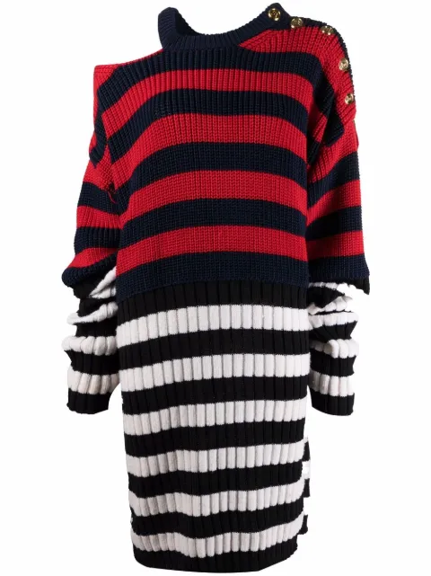 Balmain ribbed-knit striped mini dress Red WF0RF020K339