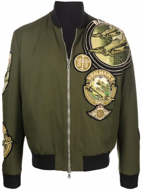 Balmain multi-badge pilot jacket Green WH0TF000P097