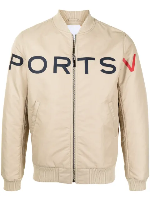 Ports V logo-print bomber jacket Neutrals VM9JSB02MWN036