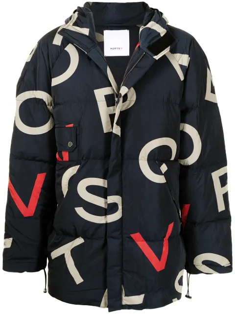 Ports V logo-print oversized padded jacket Blue VM9JDJ02NPN007