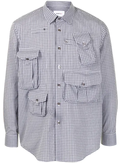 Ports V multi-pocket gingham check shirt Black VM9HCL02WFC020