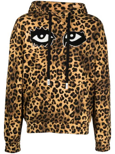 Haculla eye-print leopard print hoodie Brown HA08BAKH06