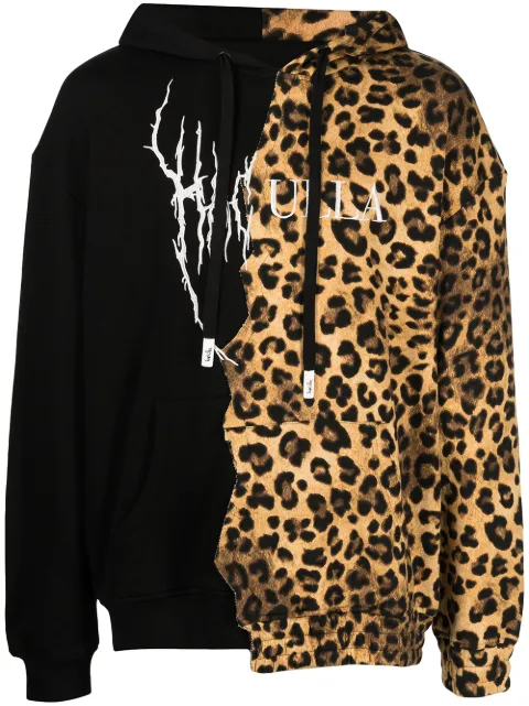 Haculla paneled leopard-print logo hoodie Black HA08BAKH03