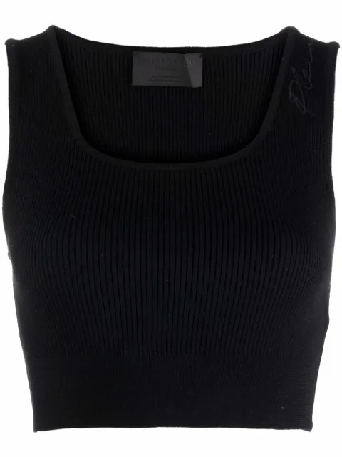 Philipp Plein Signature wool cropped top Black FAACWKD0011PKN002N