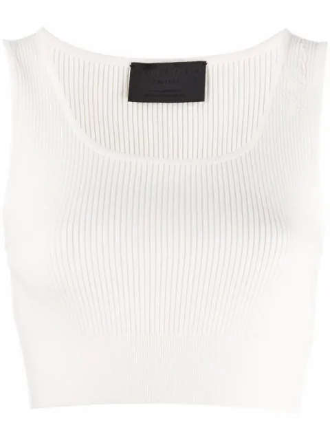 Philipp Plein Signature wool cropped top Neutrals FAACWKD0011PKN002N