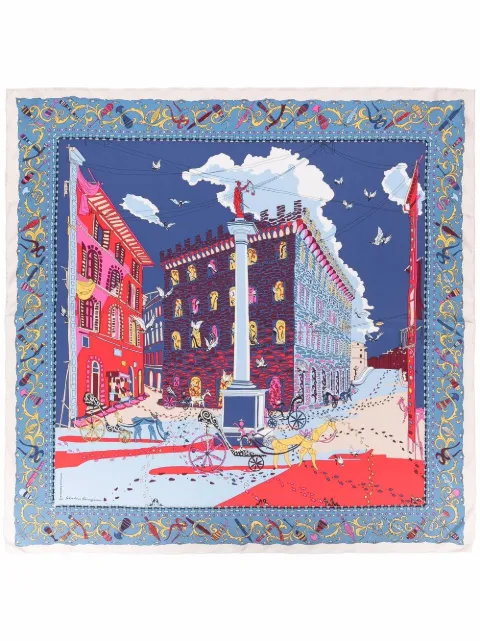 Ferragamo Palazzo Spini Feroni-print scarf Blue 746281