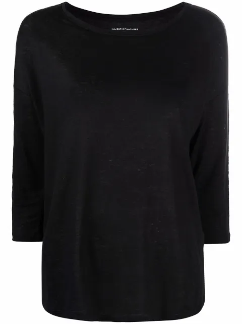 Majestic Filatures three-quarter sleeve linen-blend top Black E21M011FTS144
