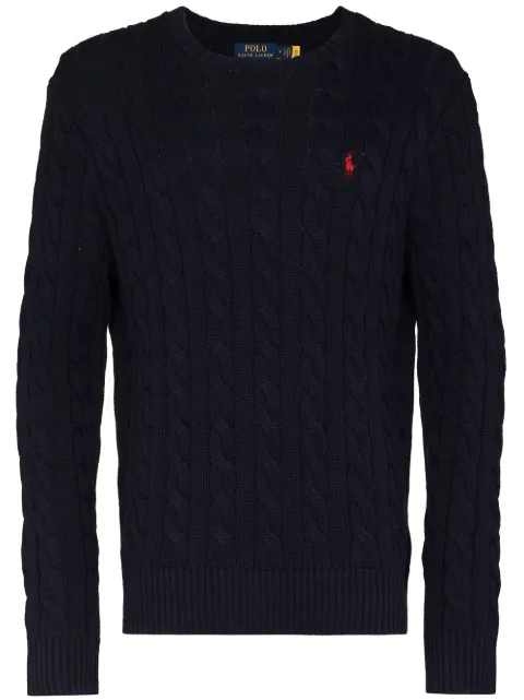 Polo Ralph Lauren logo-embroidered cable-knit jumper Black 710775885001
