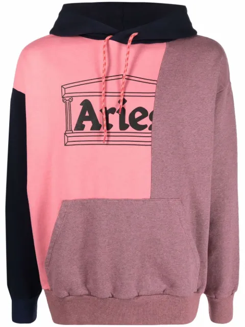 Aries block-colour logo-print hoodie Pink SRAR20800