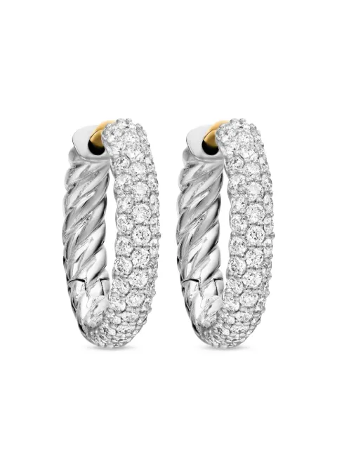 David Yurman sterling silver Petite pavé diamond huggie hoop earrings (14mm) Silver E12137DSSADI