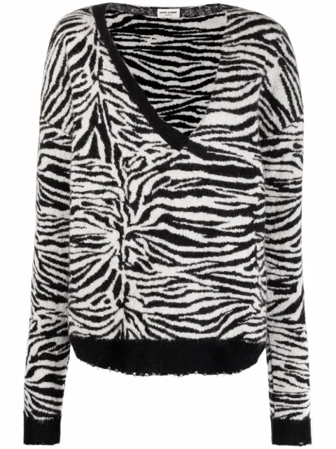 Saint Laurent zebra-pattern ripped jumper White 646427YA2PU