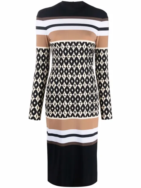 Valentino Garavani logo-pattern striped dress Black BMJ03L6KU