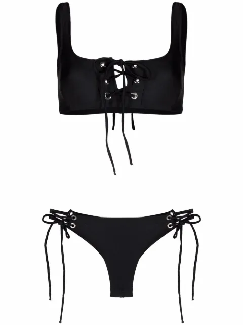 Noire Swimwear lattice-strap metallic bikini set Black NSW199BLACKCROPTOPLOWRISEBIKINI