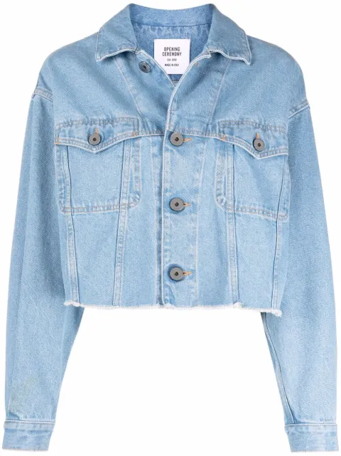 Opening Ceremony logo-print cropped denim jacket Blue YWYE002S21DEN0014604