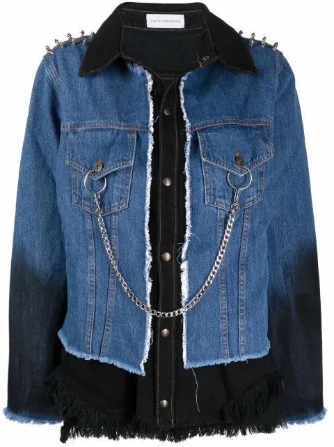 Faith Connexion chain-embellished panelled denim jacket Blue X5315DNTMB3