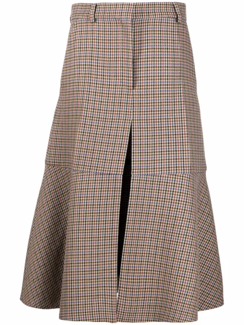 Stella McCartney houndstooth A-line midi-skirt Neutrals 603971SSA37