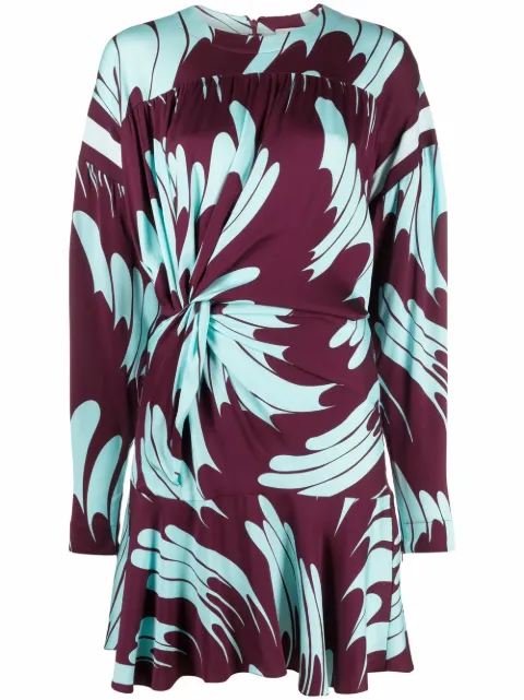 Stella McCartney abstract-print gathered dress Purple 603945SSA536481