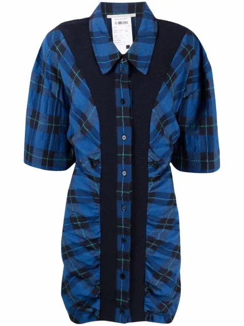 Stella McCartney ruched check shirt-dress Blue 603889SSA51