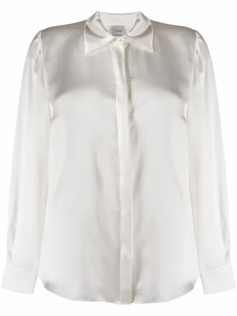 Carine Gilson long-sleeve silk-satin shirt White SD1715BSS20NAT