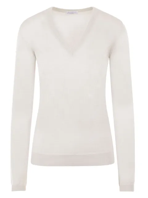 Brunello Cucinelli cashmere-blend V-neck jumper Neutrals M41800032C9443
