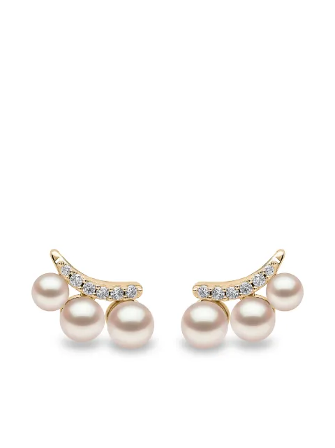 Yoko London 18kt yellow gold diamond Akoya pearl Sleek stud earrings Gold QYE22246X